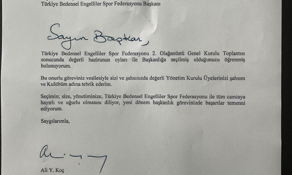 TBESF Başkanı Alpaslan Erkoç’a Fenerbahçe Başkanı Ali Koç’tan Tebrik Mektubu